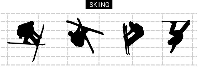 ski athlete silhouette. extreme sports in winter. skiing. vector illustration.
