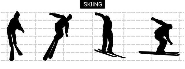 Skier silhouette illustration. different poses. winter sports.