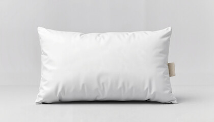 Pillow mockup with tag on white background for branding and home decor concept