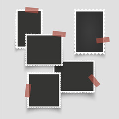 Collection of vintage photo frames. Old photo frame with shadow Blank photo card frame Vector illustration
