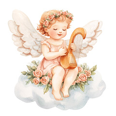 Whimsical Cupid in Soft Watercolors Embracing Love's Essence in a Romantic Valentine Theme