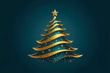 Holiday Card with luxurious decorated Christmas tree luxurious in retro style.