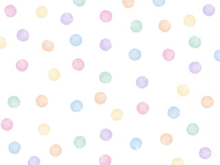 Watercolor polka dots colorful pattern transparent background (not seamless)
