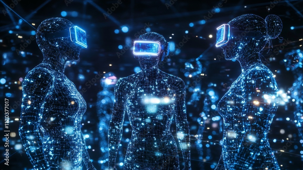 Poster virtual reality interaction futuristic space digital art cyber environment close-up view immersive t