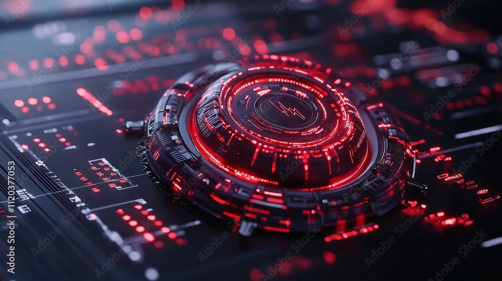 Aufkleber futuristic digital interface with glowing red elements