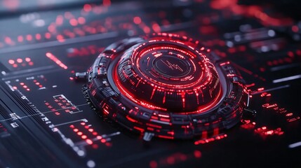 Futuristic Digital Interface with Glowing Red Elements