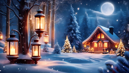 Fototapeta premium reamy Winter Landscape with Falling Snow