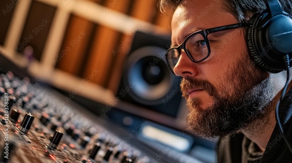 Poster music production session recording studio creative process professional environment close-up viewpoi