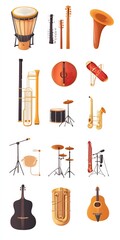 Theme: Music, Musical Instruments, Icon Set, Shapes, Objects, on White Background, Abstract Image, Texture, Pattern Background, Wallpaper, Cover and Screen of Smartphone, PC, Laptop, 9:16 and 16:9 For