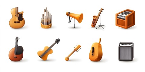Theme: Music, Musical Instruments, Icon Set, Shapes, Objects, on White Background, Abstract Image, Texture, Pattern Background, Wallpaper, Cover and Screen of Smartphone, PC, Laptop, 9:16 and 16:9 For