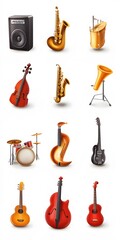 Theme: Music, Musical Instruments, Icon Set, Shapes, Objects, on White Background, Abstract Image, Texture, Pattern Background, Wallpaper, Cover and Screen of Smartphone, PC, Laptop, 9:16 and 16:9 For
