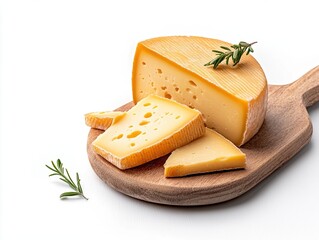 Enjoying Dutch Gouda cheese on a wooden platter surrounded by fresh herbs, highlighting the rich texture and aged flavor profile of this beloved cheese from the Netherlands
