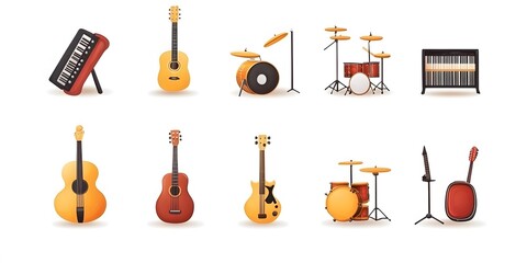 Theme: Music, Musical Instruments, Icon Set, Shapes, Objects, on White Background, Abstract Image, Texture, Pattern Background, Wallpaper, Cover and Screen of Smartphone, PC, Laptop, 9:16 and 16:9 For