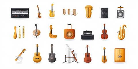 Theme: Music, Musical Instruments, Icon Set, Shapes, Objects, on White Background, Abstract Image, Texture, Pattern Background, Wallpaper, Cover and Screen of Smartphone, PC, Laptop, 9:16 and 16:9 For
