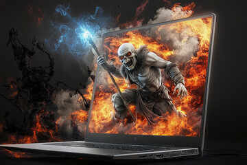 Obraz premium Spectacle of fantasy emerging from a laptop screen