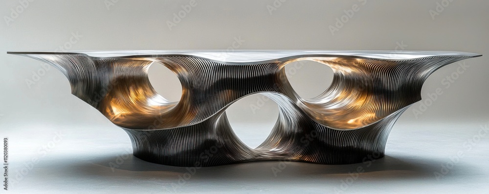 Poster contemporary metallic table with flowing design and intricate patterns