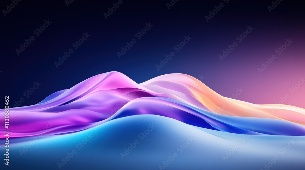 Poster abstract waves of color creating a serene digital landscape.