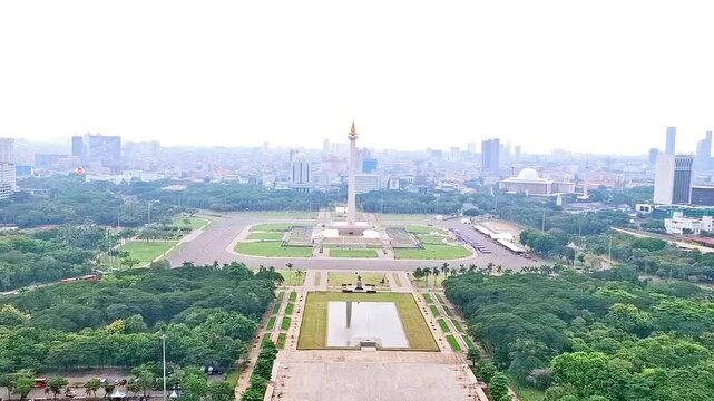 Video of Monumen Nasional (Monas) Indonesia. Footage of Monas areas from Perpustakaan Nasional (Perpusnas). Recorded from Indonesian library in Jakarta. Capital city in Indonesia.