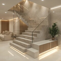 Modern Staircase Design with Sleek Metal or Glass Steps and Contemporary Handrail