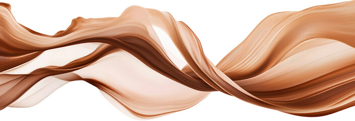 Abstract flowing chocolate texture overlay, silk fabric toss transparent png in rich chocolate brown color of the year 2025 mocha mousse