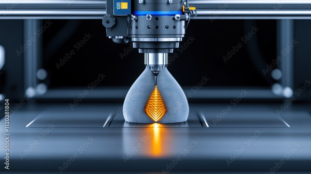 Poster 3d printer creating a detailed object with precision and light.