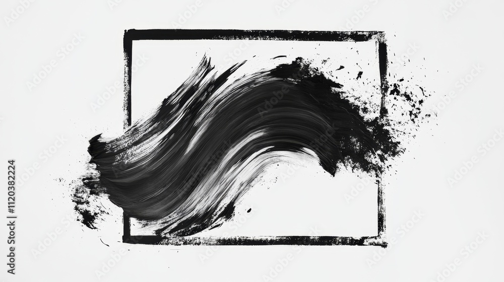 Poster dynamic black brush strokes minimalist art studio abstract design clean environment close-up view cr