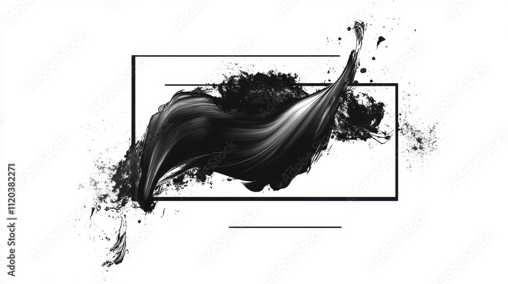 Poster dynamic black ink splash art abstract studio graphic design minimalist environment close-up viewpoin