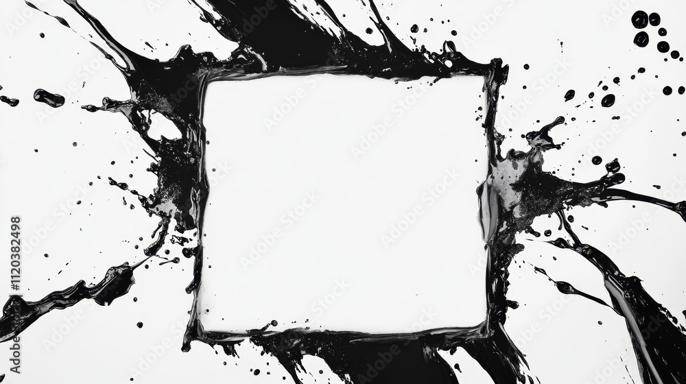 Poster dynamic black paint splash frame artistic studio abstract visual art minimalist design close-up pers