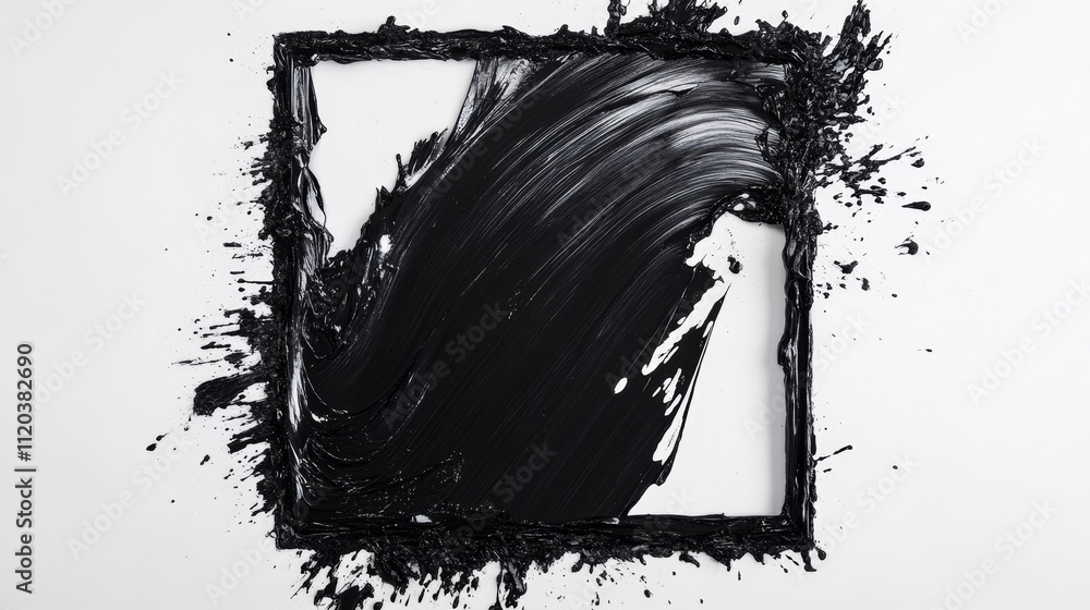 Poster artistic expression of black paint in frame studio setting abstract artwork minimalist environment t
