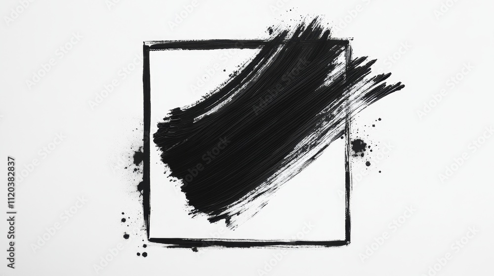 Poster dynamic black brushstroke art creation studio setting visual content minimalist environment artistic