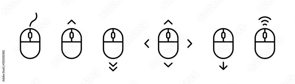 Poster scroll mouse icon. scrolling mouse cursor symbol. cursor navigation icons. vector outline icons