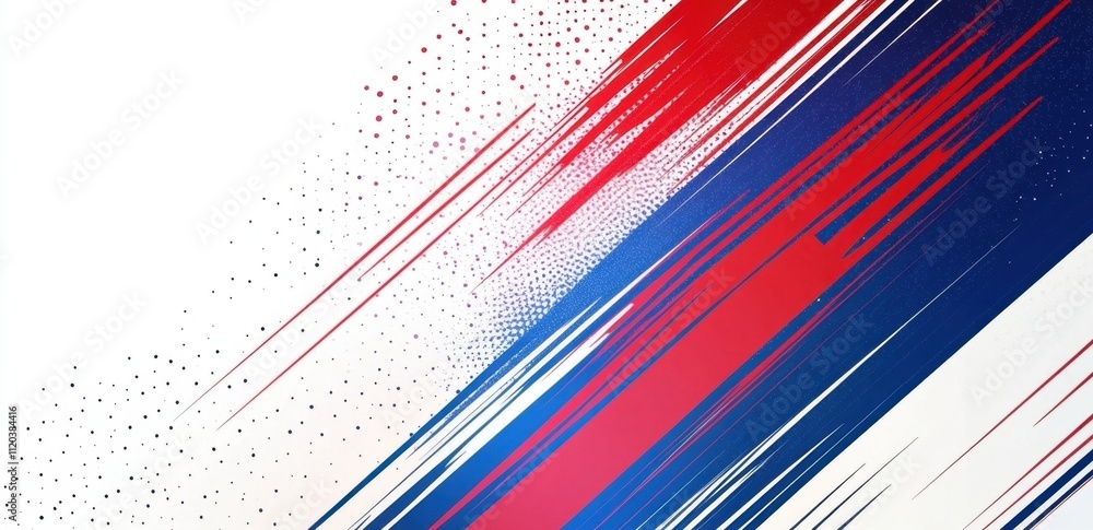 Poster red, white, and blue background with diagonal lines for the abstract concept on a white background d
