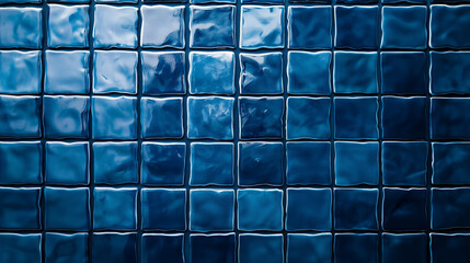 Blue ceramic tile background with a seamless pattern of blue square tiles for bathroom or swimming...