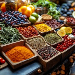 Ingredientes variados de la comida mediterr&aacute;nea, concepto de comida saludable.