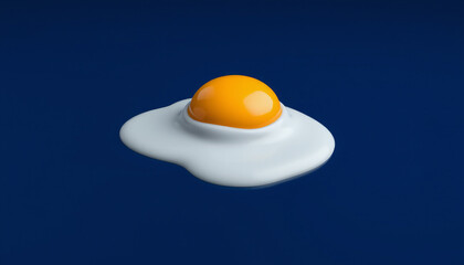 Fried Egg with Bright Yellow Yolk on a Deep Blue Background for Culinary Appeal