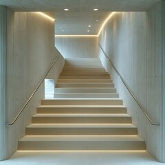 Modern Minimalist Staircase with Sleek Steel Handrails and LED Lighting
