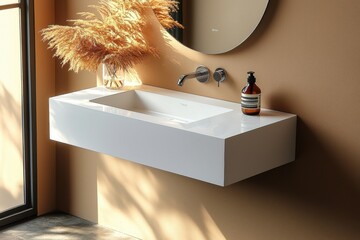 Modern white wall-mounted bathroom sink in elegant minimalist design