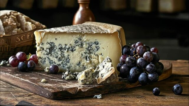 cheese with blue mold on a wooden background