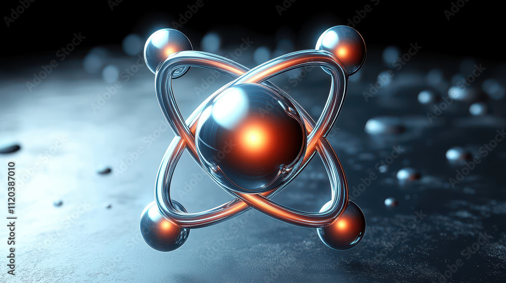 Poster 3d illustration of atomic orbital model highlighting particle physics concepts
