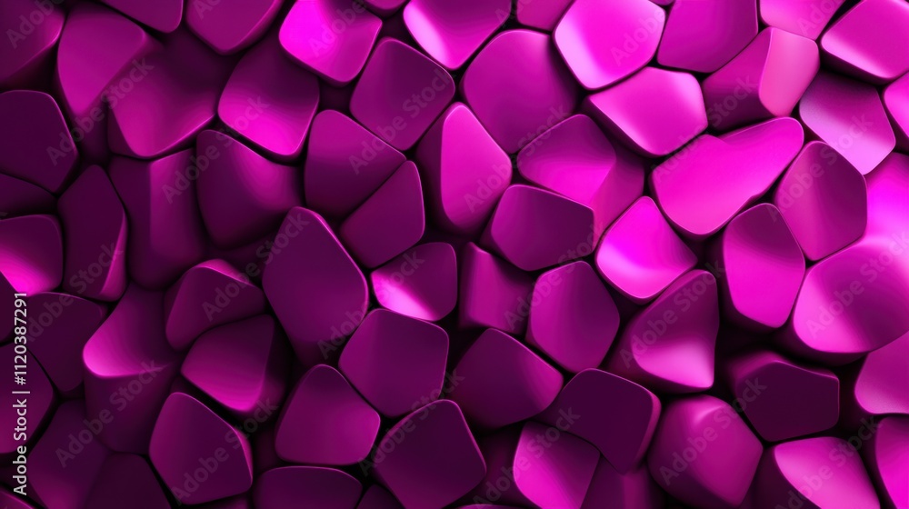 Poster vibrant and dynamic pattern of overlapping, three-dimensional shapes in a rich shade of purple. each