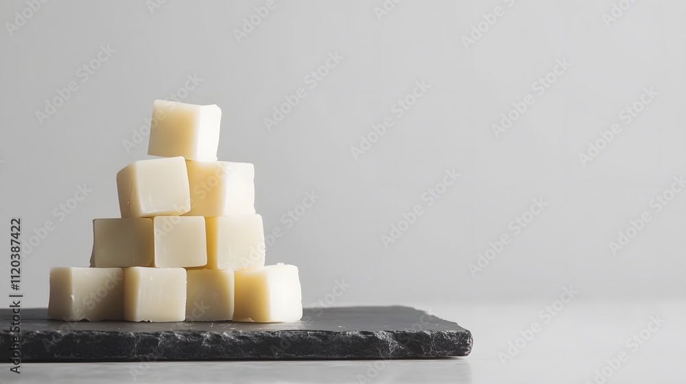 Poster white cubes stacked in a pyramid shape on slate