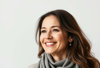 Fototapeta premium Serenely smiling middle-aged woman in a calm environment