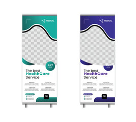 Medical Roll-up Banner Design for Hospital. Editable file 