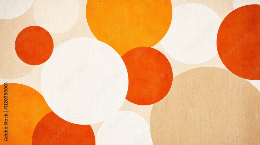 Poster pattern of overlapping circles in various shades of orange and white on a textured background