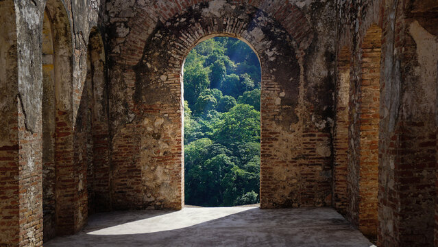 Archway at the Sans Souci Palace, in Haiti, island, Caribbean, America. It was a royal residence in the early 1800's, an UNESCO World Heritage Site