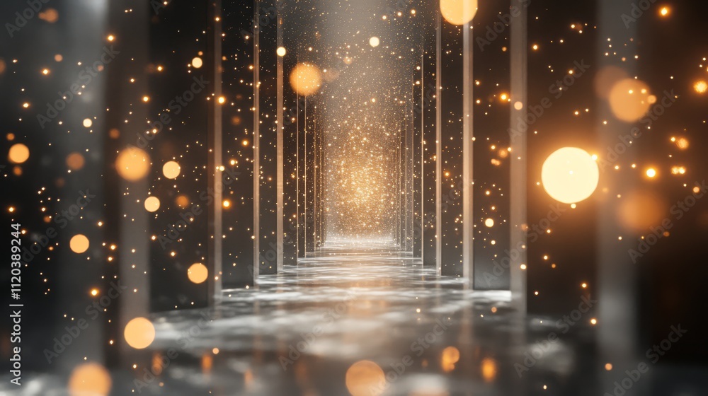 Poster glowing pathway with bokeh lights.