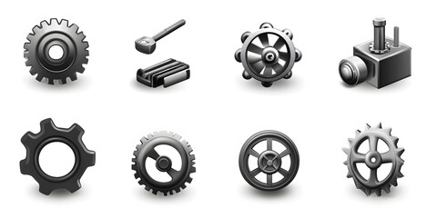 Theme: Mechanical Workshop, Tools, Icon Set, Shapes, Objects, on White Background, Abstract Image, Texture, Pattern Background, Wallpaper, Cover and Screen of Smartphone, PC, Laptop, 9:16 and 16:9 For