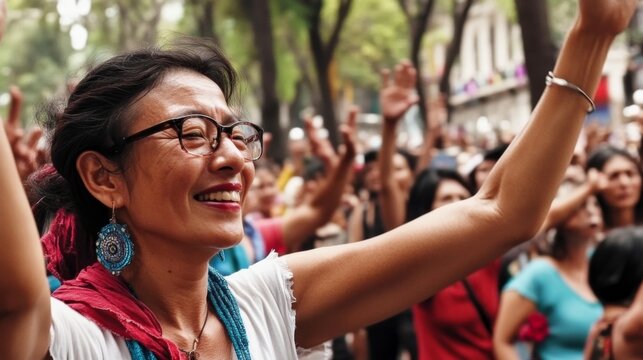 D&iacute;a de la mujer, grupo de mujeres en una manifestaci&oacute;n reclamando sus derechos.