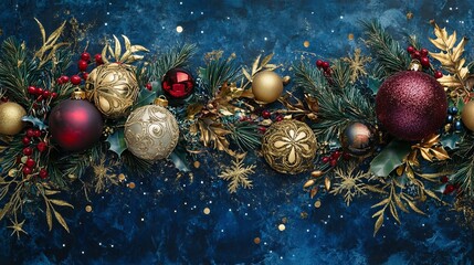 Gilded opulence adorns a deep blue canvas, heralding the season's grandeur. This festive masterpiece invites you to craft exquisite Christmas greetings or commemorate the New Year in style. 