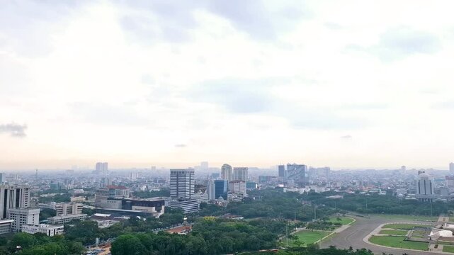 Video of Monumen Nasional (Monas) Indonesia. Footage of Monas areas from Perpustakaan Nasional (Perpusnas). Recorded from Indonesian library in Jakarta. Capital city in Indonesia.